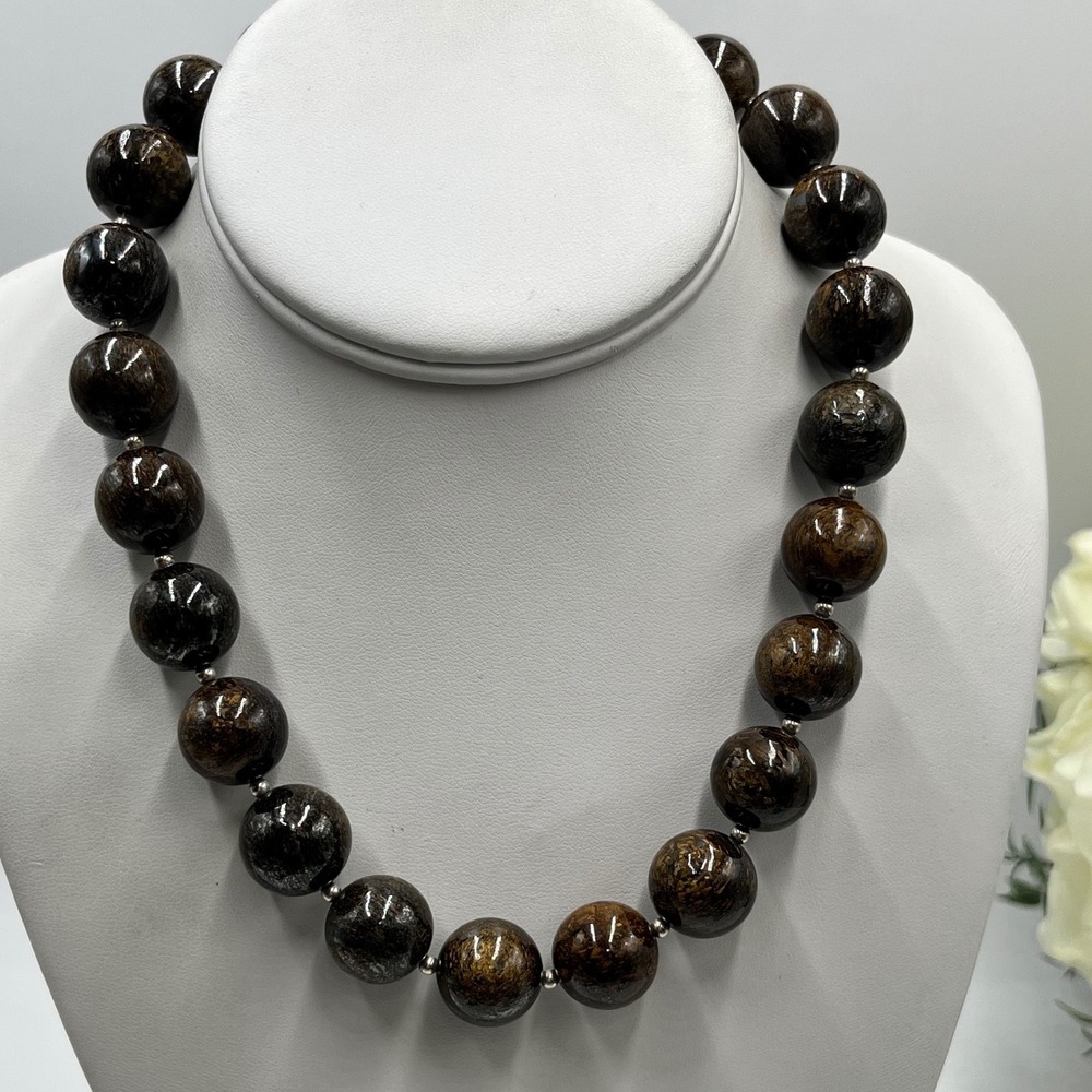 Silpada Bronzite Brown Beaded Retired Sterling Silver Model N1382 Necklace‎